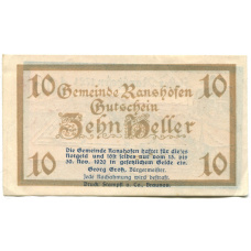 Банкнота 10 геллеров 1920 года Австрия — Рансхофен (нотгельд) (вид 2)
