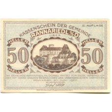 Банкнота 50 геллеров 1920 года Австрия — Раннариедль (нотгельд)