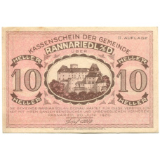 Банкнота 10 геллеров 1920 года Австрия — Раннариедль (нотгельд)