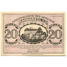 Банкнота 20 геллеров 1920 года Австрия — Раннариедль (нотгельд)