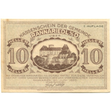 Банкнота 10 геллеров 1920 года Австрия — Раннариедль (нотгельд)