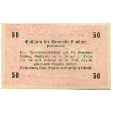 Банкнота 50 геллеров 1921 года Австрия  — Рандег (нотгельд) (вид 2)