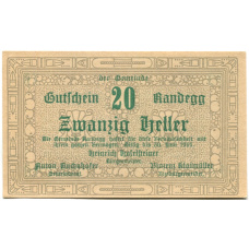 Банкнота 20 геллеров 1921 года Австрия  — Рандег (нотгельд)