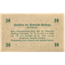 Банкнота 20 геллеров 1921 года Австрия  — Рандег (нотгельд) (вид 2)