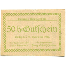 Банкнота 50 геллеров 1920 года Австрия — Райпольтенбах (нотгельд)