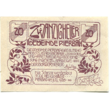 Банкнота 20 геллеров 1920 года Австрия — Пирбах (нотгельд)