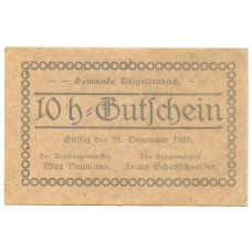 Банкнота 10 геллеров 1920 года Австрия — Райпольтенбах (нотгельд)