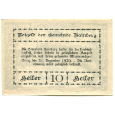 Банкнота 10 геллеров 1920 года Австрия — Райнсберг (нотгельд) (вид 2)