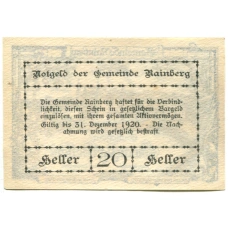 Банкнота 20 геллеров 1920 года Австрия — Райнсберг (нотгельд) (вид 2)