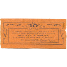 Банкнота 10 геллеров 1920 года Австрия — Раффингс (нотгельд)
