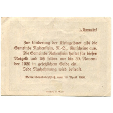 Банкнота 20 геллеров 1920 года Австрия — Рабенштайн-ан-дер-Пилах (нотгельд) (вид 2)