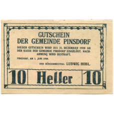 Банкнота 10 геллеров 1920 года Австрия — Пинсдорф (нотгельд) (вид 2)