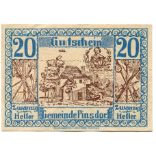 Банкнота 20 геллеров 1920 года Австрия — Пинсдорф (нотгельд)