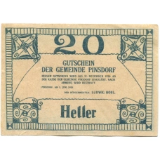Банкнота 20 геллеров 1920 года Австрия — Пинсдорф (нотгельд) (вид 2)