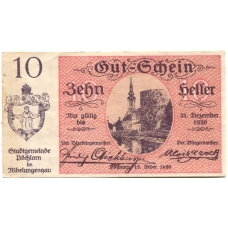 Банкнота 10 геллеров 1920 года Австрия — Пёхларн (нотгельд)