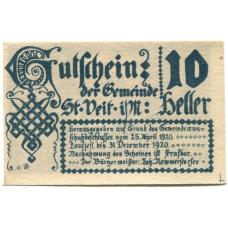 Банкнота 10 геллеров 1920 года Австрия — Санкт-Файт-им-Мюлькрайс (нотгельд) (вид 2)