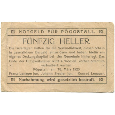 Банкнота 50 геллеров 1920 года Австрия — Пёггшталь (нотгельд) (вид 2)