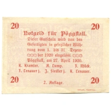 Банкнота 20 геллеров 1920 года Австрия — Пёггшталь (нотгельд) (вид 2)