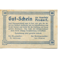 Банкнота 30 геллеров 1920 года Австрия — Пёндорф (нотгельд) (вид 2)