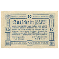 Банкнота 50 геллеров 1920 года Австрия — Пёндорф (нотгельд) (вид 2)