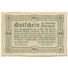 Банкнота 50 геллеров 1920 года Австрия — Пёндорф (нотгельд) (вид 2)