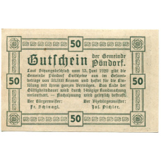 Банкнота 50 геллеров 1920 года Австрия — Пёндорф (нотгельд) (вид 2)