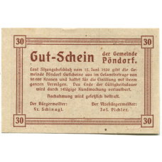 Банкнота 30 геллеров 1920 года Австрия — Пёндорф (нотгельд) (вид 2)