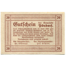 Банкнота 20 геллеров 1920 года Австрия — Пёндорф (нотгельд) (вид 2)