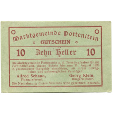 Банкнота 10 геллеров 1920 года Австрия — Поттенштайн (нотгельд)