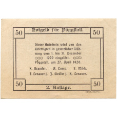 Банкнота 50 геллеров 1920 года Австрия — Пёггшталь (нотгельд) (вид 2)