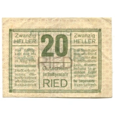 Банкнота 20 геллеров 1920 года Австрия — Рид (нотгельд)