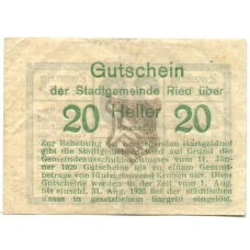 Банкнота 20 геллеров 1920 года Австрия — Рид (нотгельд) (вид 2)