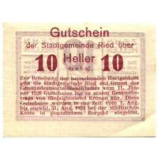 Банкнота 10 геллеров 1920 года Австрия — Рид (нотгельд) (вид 2)