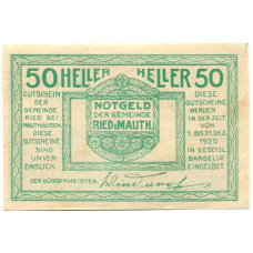 Банкнота 50 геллеров 1920 года Австрия — Рид-бай-Маутхаузен (нотгельд) (вид 2)