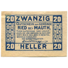 Банкнота 20 геллеров 1920 года Австрия — Рид-бай-Маутхаузен (нотгельд) (вид 2)