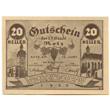 Банкнота 20 геллеров 1920 года Австрия  — Рец (нотгельд)