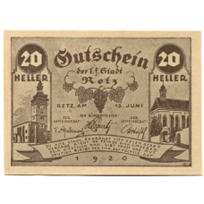 Банкнота 20 геллеров 1920 года Австрия  — Рец (нотгельд)