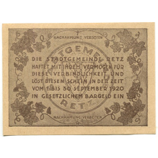 Банкнота 20 геллеров 1920 года Австрия  — Рец (нотгельд) (вид 2)