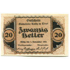 Банкнота 20 геллеров 1920 года Австрия — Райт (нотгельд)