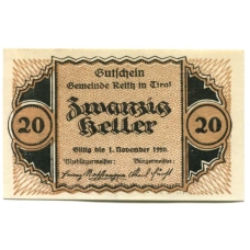 Банкнота 20 геллеров 1920 года Австрия — Райт (нотгельд)