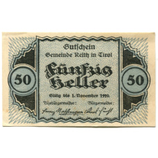 Банкнота 50 геллеров 1920 года Австрия — Райт(нотгельд)