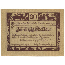 Банкнота 20 геллеров 1920 года Австрия — Рейхрейминг (нотгельд) (вид 2)