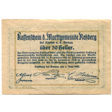 Банкнота 50 геллеров 1920 года Австрия  — Реберг-бай-Кремс-ан-дер-Донау(нотгельд) (вид 2)