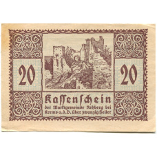 Банкнота 20 геллеров 1920 года Австрия  — Реберг-бай-Кремс-ан-дер-Донау(нотгельд)