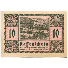 Банкнота 10 геллеров 1920 года Австрия  — Реберг-бай-Кремс-ан-дер-Донау(нотгельд)