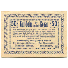 Банкнота 50 геллеров 1920 года Австрия — Регау (нотгельд) (вид 2)