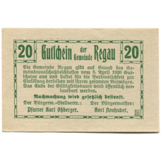 Банкнота 20 геллеров 1920 года Австрия — Регау (нотгельд) (вид 2)