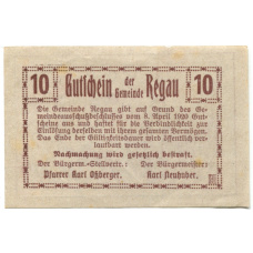 Банкнота 10 геллеров 1920 года Австрия — Регау (нотгельд) (вид 2)