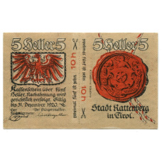 Банкнота 10 (5x2) геллеров 1920 года Австрия — Раттенберг (нотгельд) (вид 2)