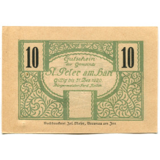 Банкнота 10 геллеров 1920 года Австрия  — Санкт-Петер-на-Вимберге (нотгельд) (вид 2)